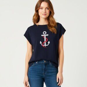 Aaeda Women's Nautical Oversized Sleeveless Sweater Size Large Navy